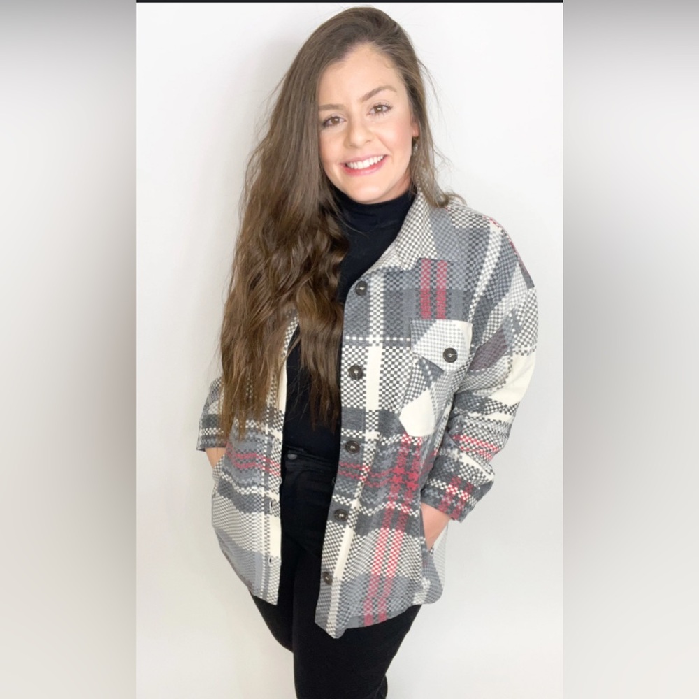 Zenana brushed plaid oversized shacket. Size M